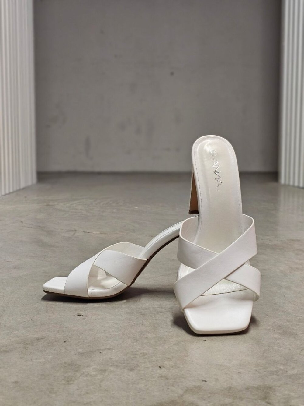 White Open-Toe Heeled Sandals With Cross-Strap Design & Square Toe By Anna - Picture 6 of 12